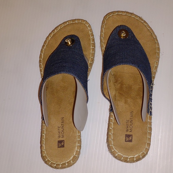 ๐ฃWHITE MOUNTAIN Beachball Wedge Sandals in Denim Blue Canvas - Picture 10 of 13